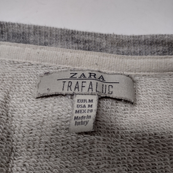 Zara Trafaluc Long Gray Blue Sleeve Scroll Sweater - Picture 6 of 10